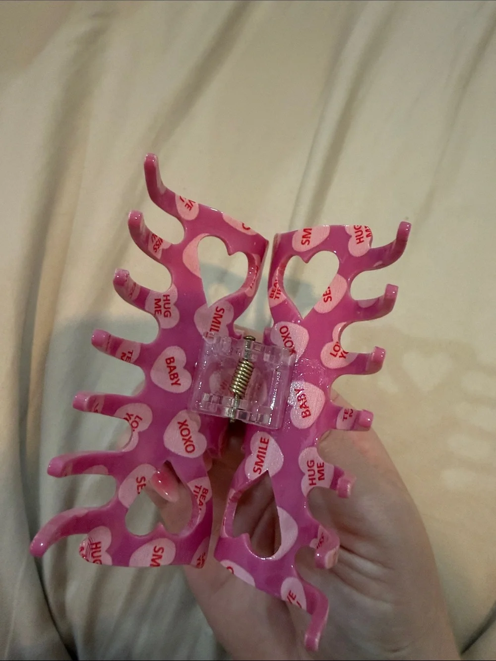 Pink Heart-Print Hair Claw Clip for Women